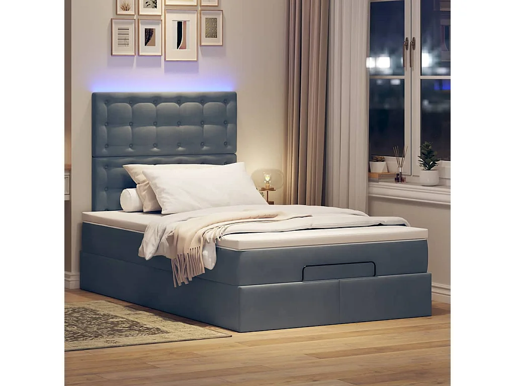 Estructura cama otomana colchones terciopelo gris oscuro