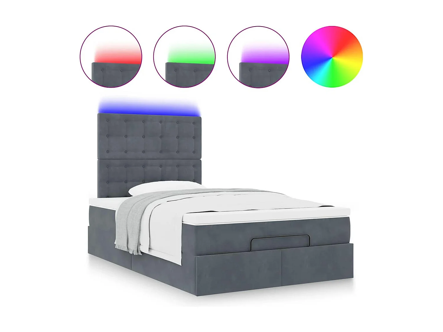 Estructura cama otomana colchones terciopelo gris oscuro