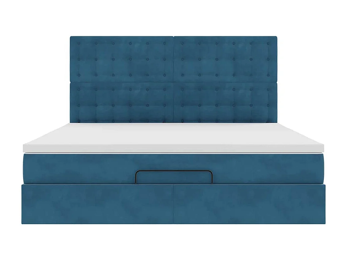 Cadre de lit ottoman avec matelas bleu foncé 180x200 cm velours