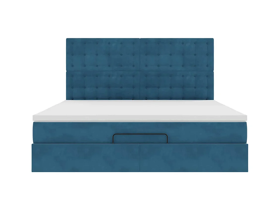 Cadre de lit ottoman avec matelas bleu foncé 180x200 cm velours