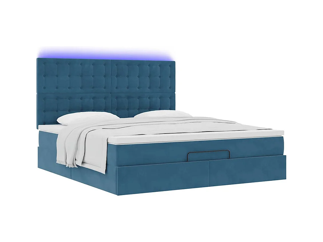 Cadre de lit ottoman avec matelas bleu foncé 180x200 cm velours
