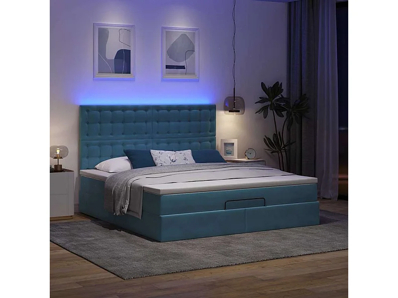 Estrutura cama otomana colchões 180x200 cm veludo azul escuro