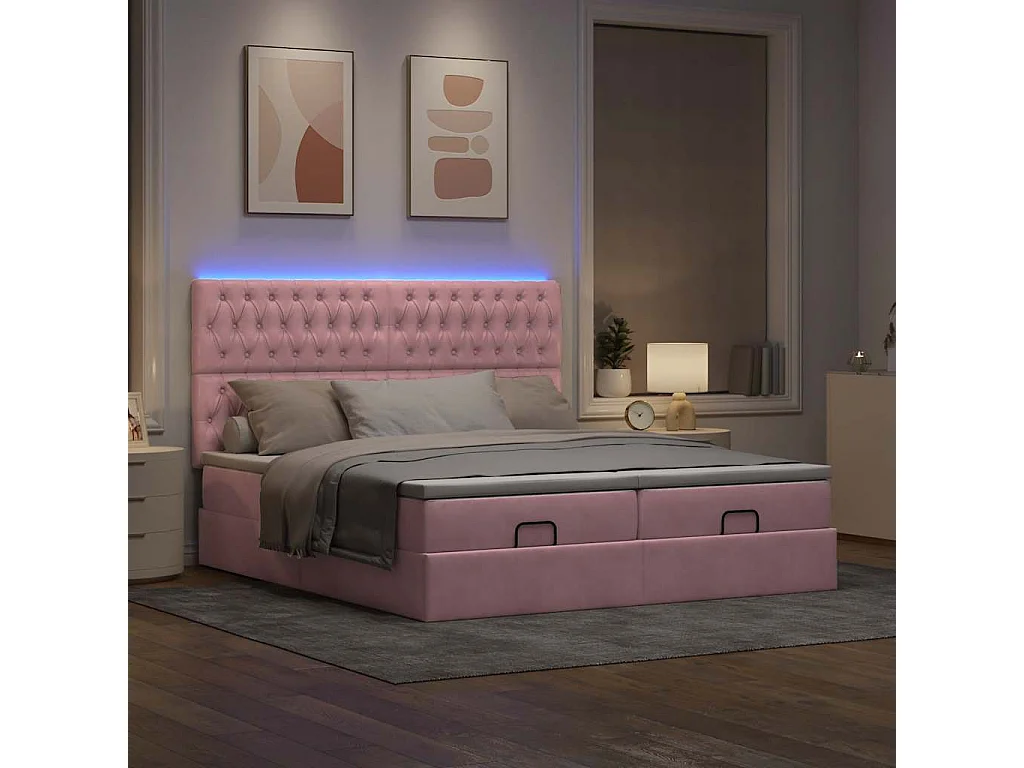 Estrutura de cama otomana com colchões 180x200 cm veludo rosa