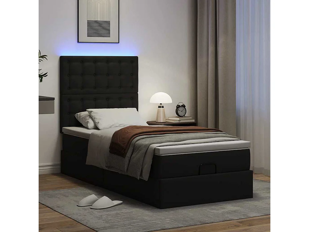 Cadre de lit ottoman avec matelas noir 90x200 cm similicuir