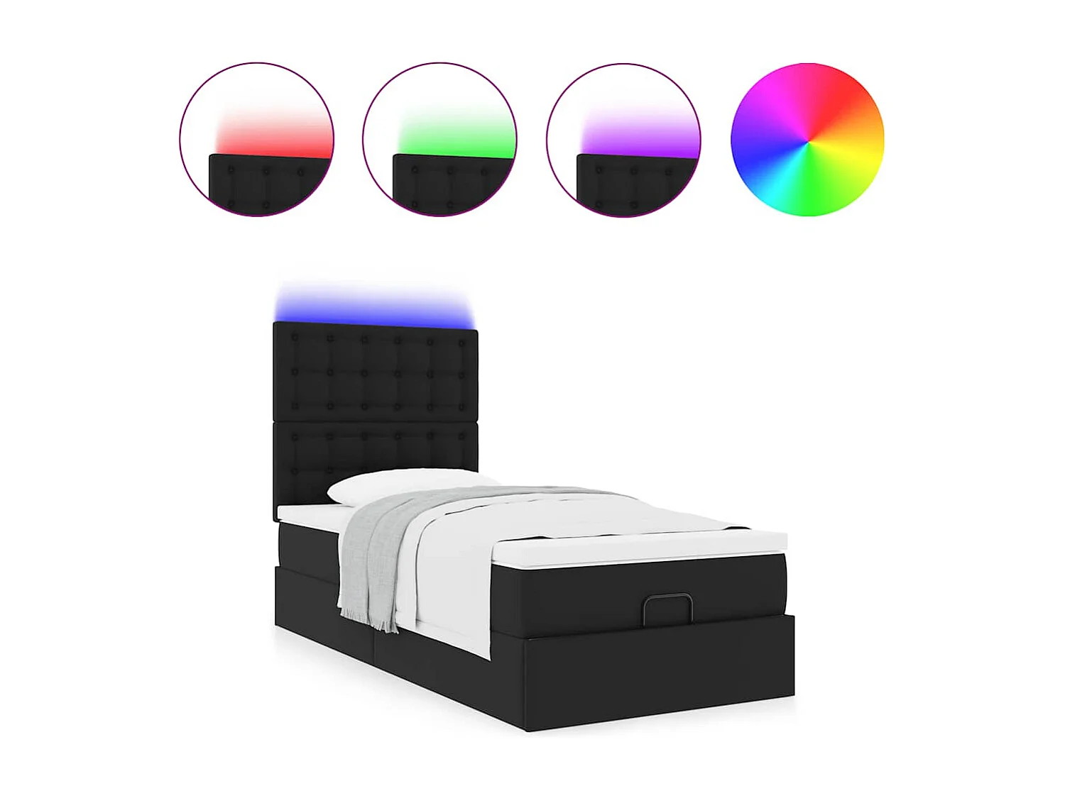 Cadre de lit ottoman avec matelas noir 90x200 cm similicuir