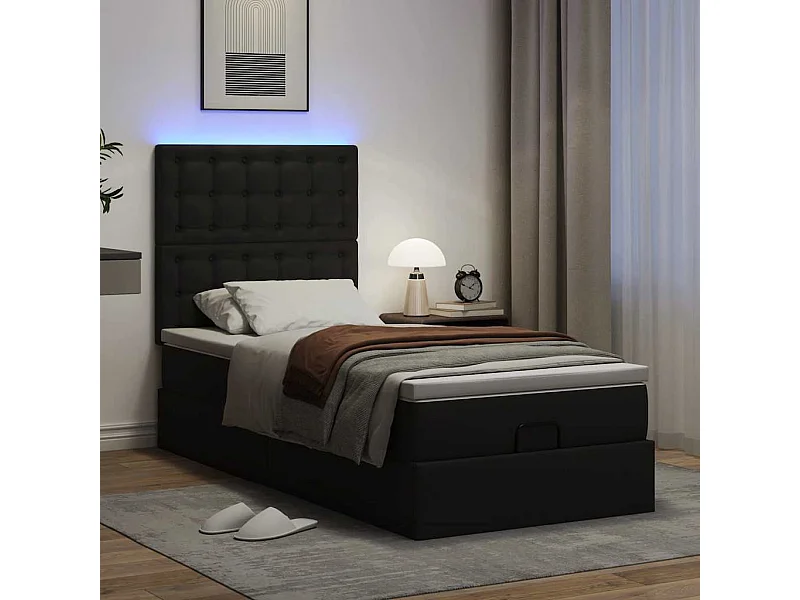 Ottoman bed met matras en LED's 90x200cm kunstleer zwart