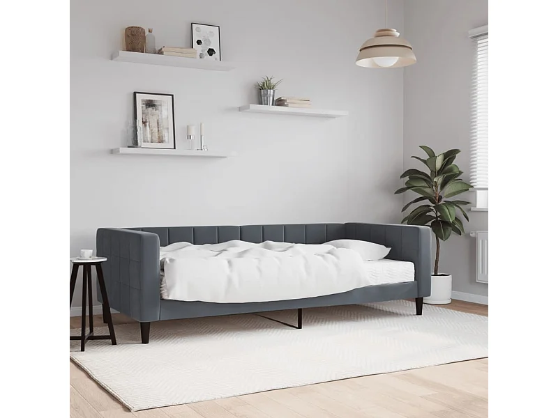 Lit de jour avec matelas gris foncé 90x200 cm velours