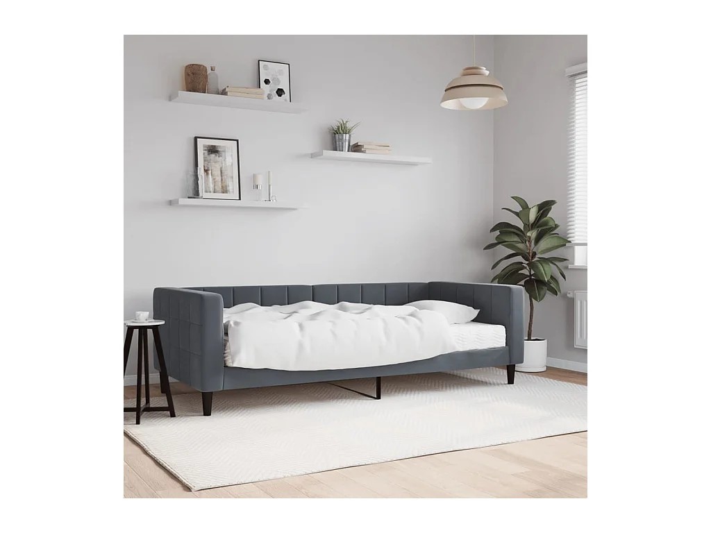 Lit de jour avec matelas gris foncé 90x200 cm velours