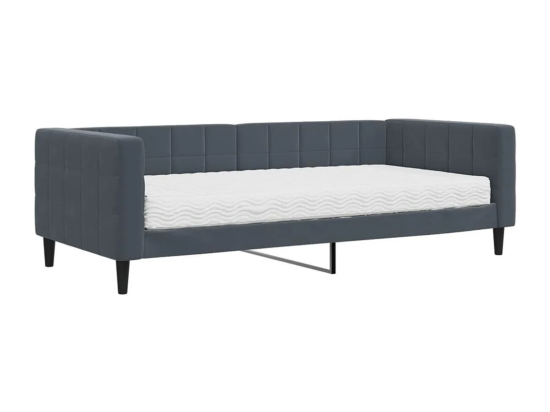 Lit de jour avec matelas gris foncé 90x200 cm velours