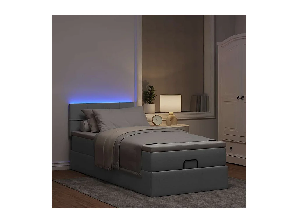 Estrutura cama otomana colchão 90x190 cm tecido cinzento claro