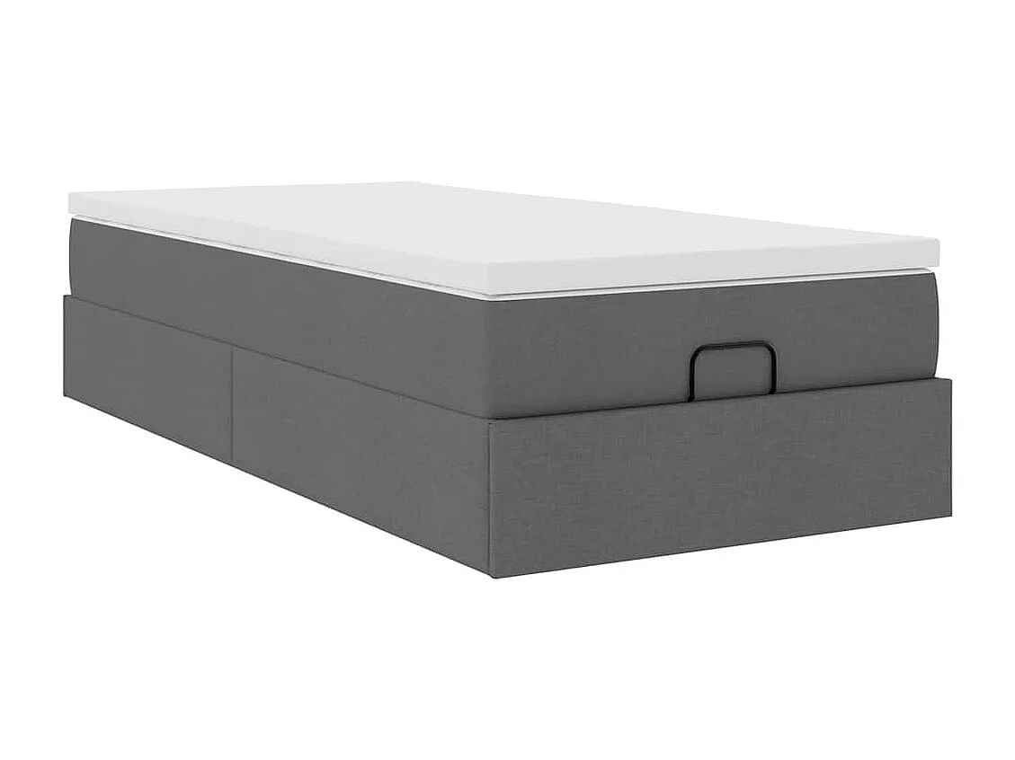 Cadre de lit ottoman avec matelas gris foncé 100x200 cm tissu
