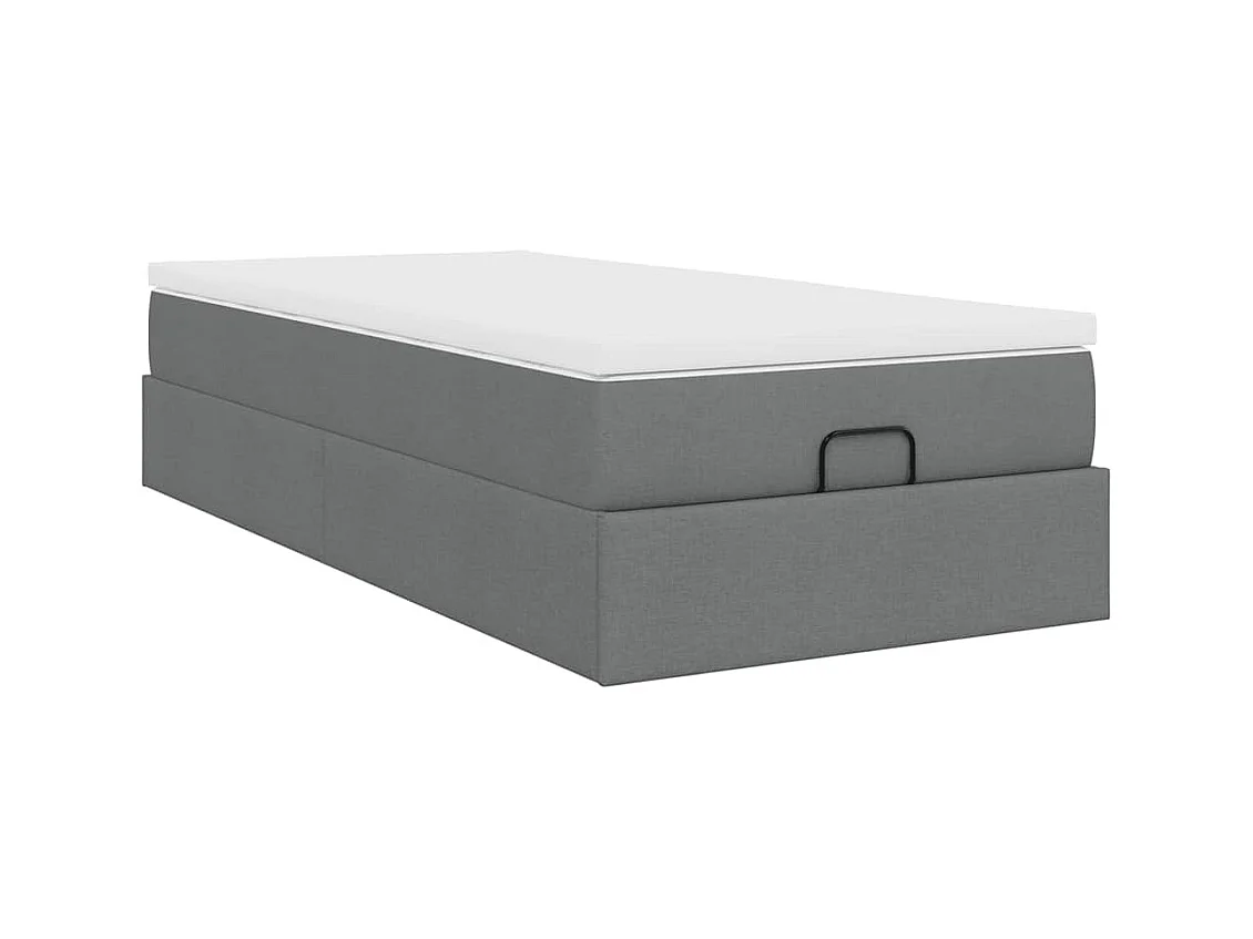 Cadre de lit ottoman avec matelas gris foncé 100x200 cm tissu