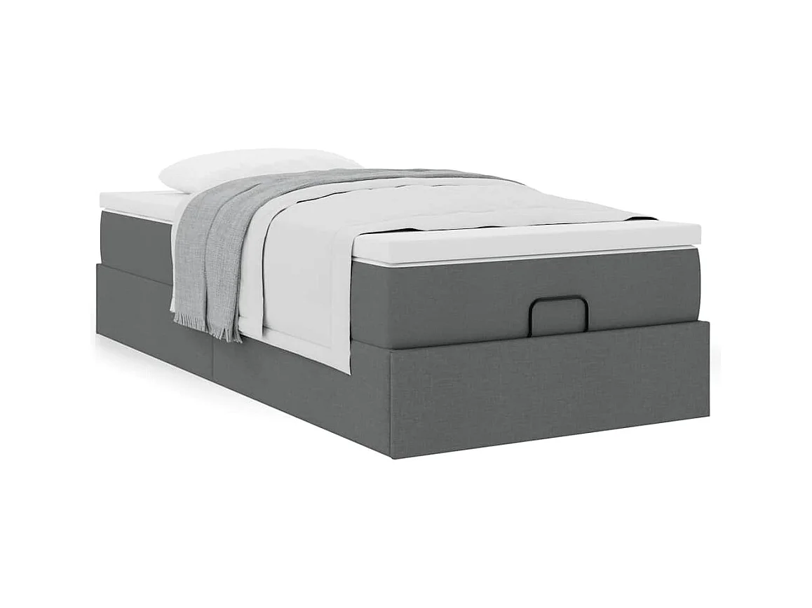 Cadre de lit ottoman avec matelas gris foncé 100x200 cm tissu