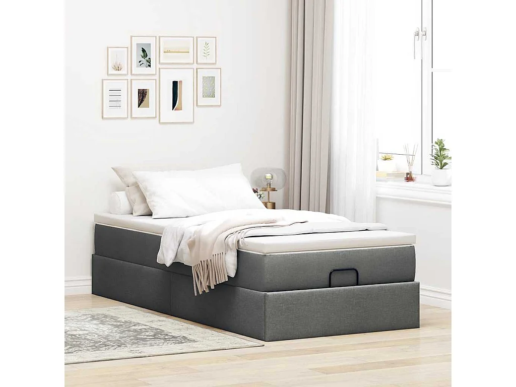 Cadre de lit ottoman avec matelas gris foncé 100x200 cm tissu