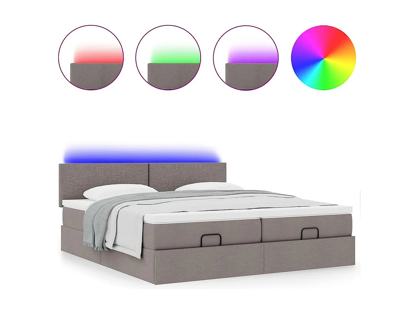 Cadre de lit ottoman avec matelas taupe 180x200 cm tissu