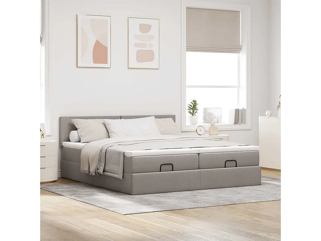 Cadre de lit ottoman avec matelas taupe 180x200 cm tissu
