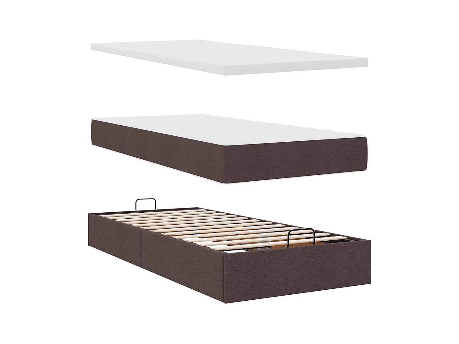 Estrutura cama otomana colchão 80x200 cm tecido castanho escuro