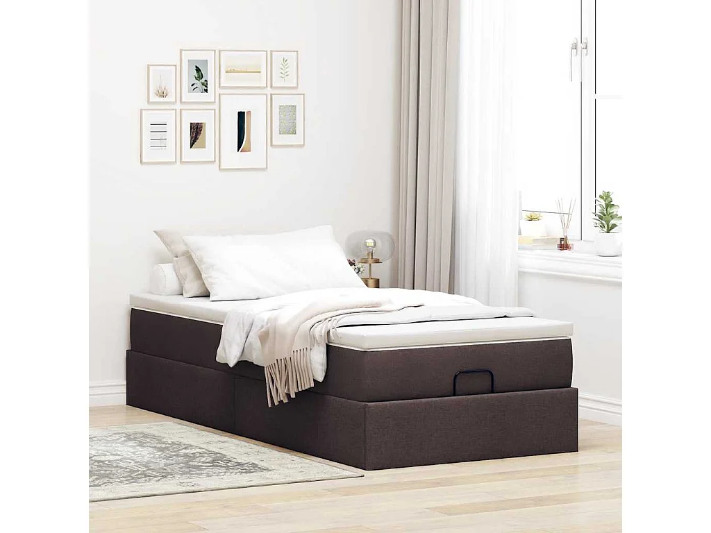 Cadre de lit ottoman avec matelas marron foncé 80x200 cm tissu