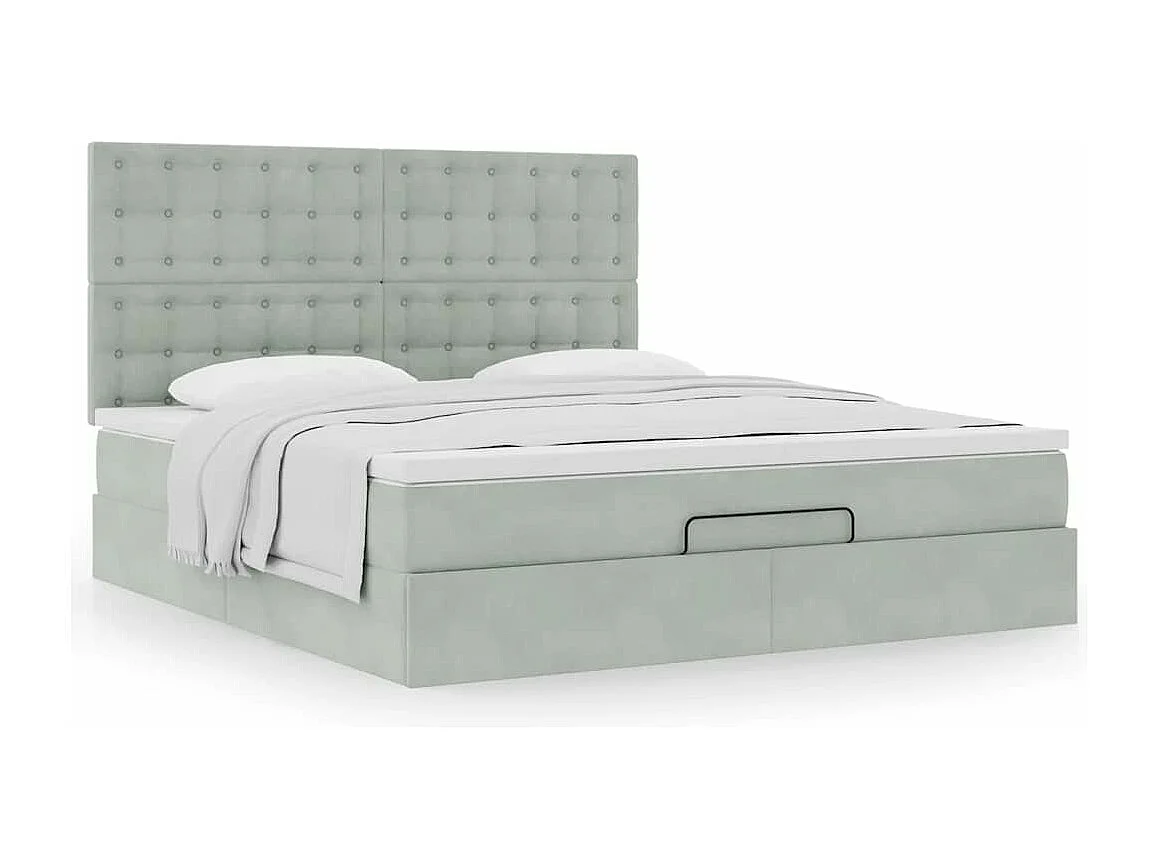 Cadre de lit ottoman et matelas gris clair 180x200cm velours