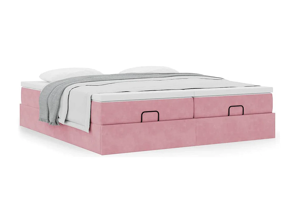 Estrutura de cama otomana com colchões 180x200 cm veludo rosa