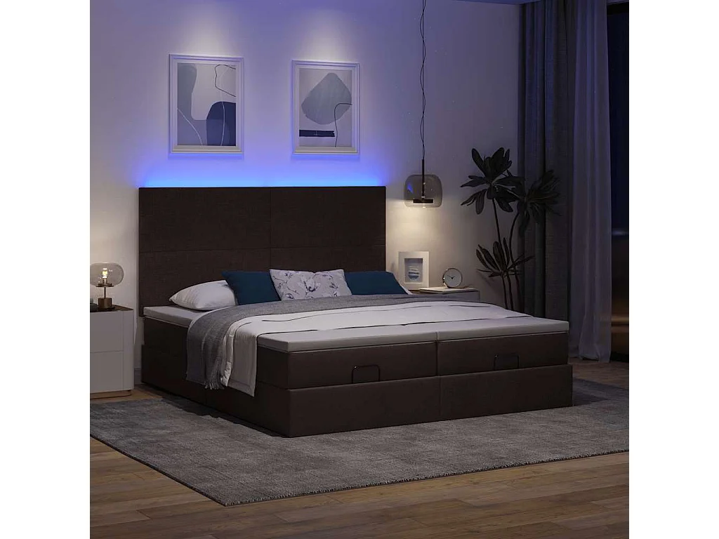 Cadre de lit ottoman avec matelas marron foncé 180x200 cm tissu