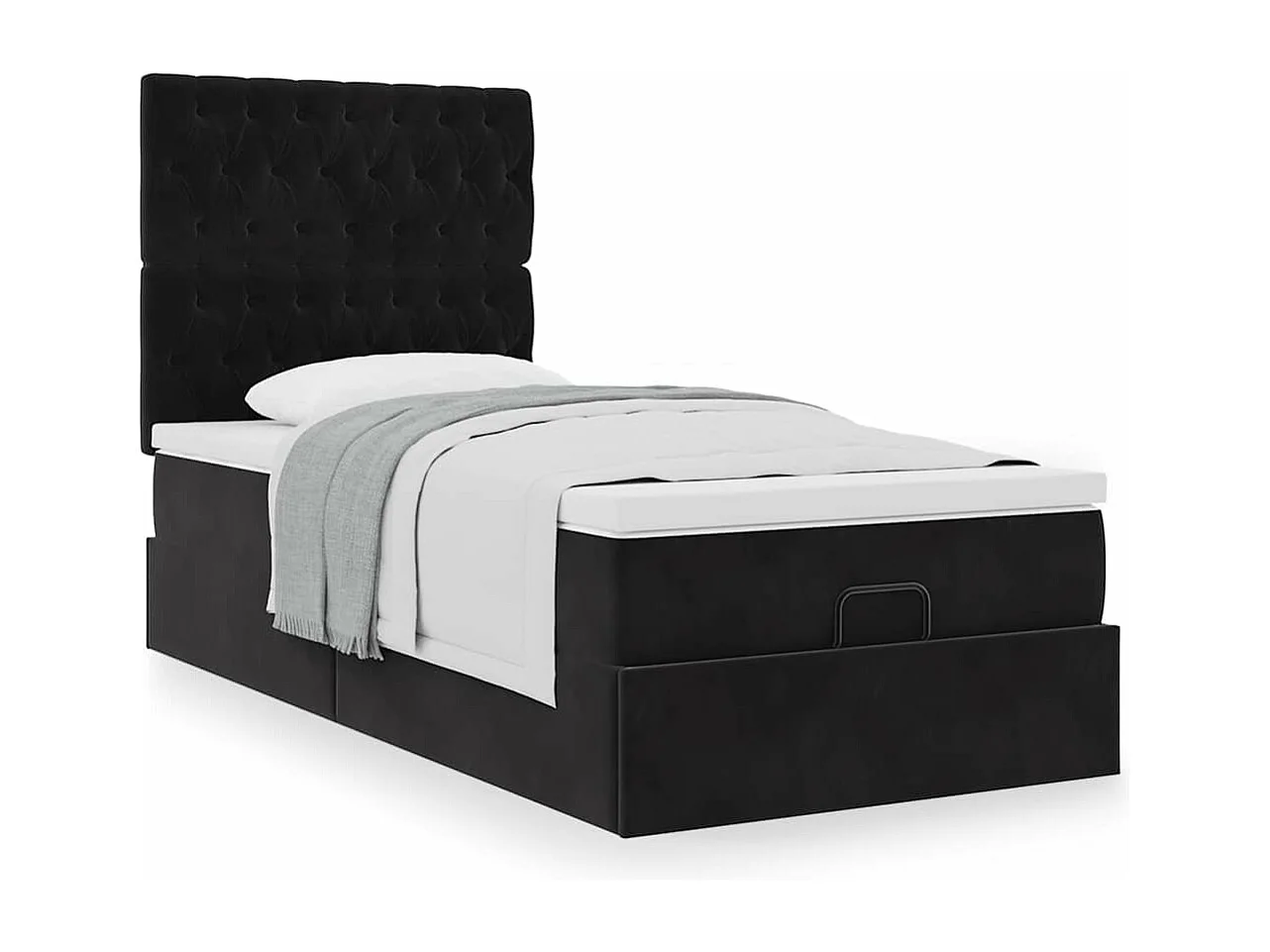 Estrutura de cama otomana com colchões preto 80x200cm veludo