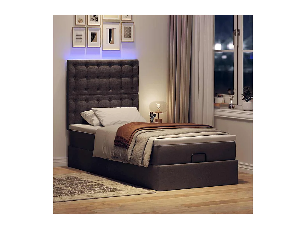 Estrutura cama otomana colchão 80x200 cm tecido castanho escuro