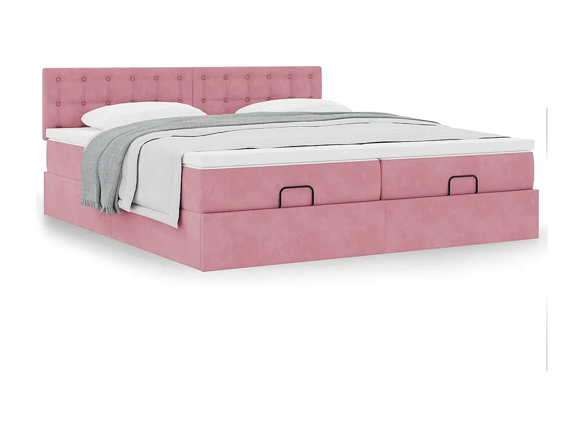 Ottoman bed met matrassen 200x200cm fluweel roze