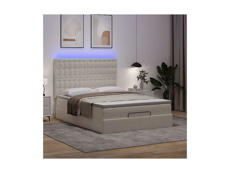 Estructura cama otomana colchón cuero sintético blanco