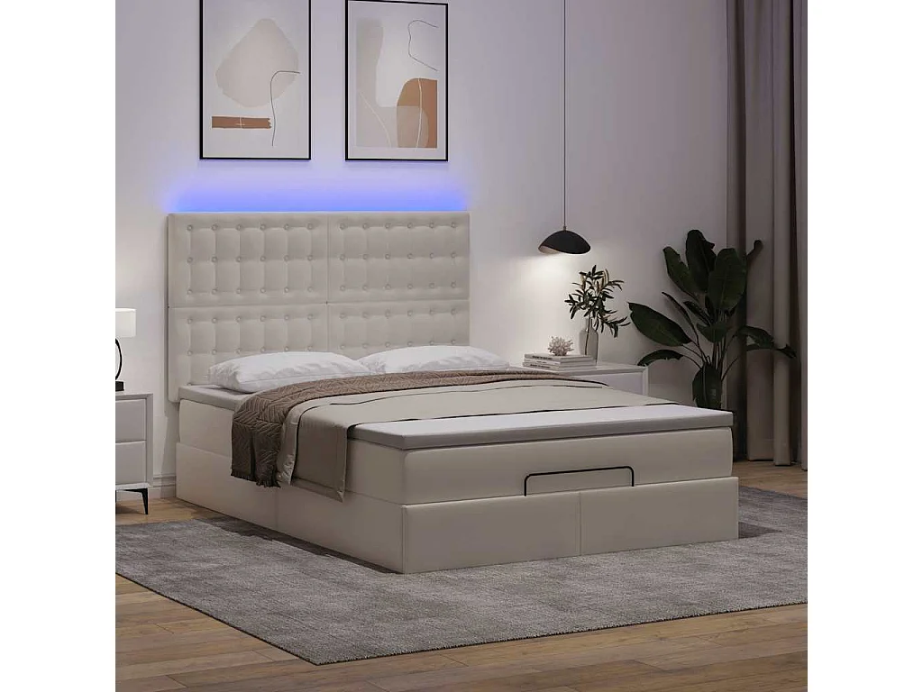 Cadre de lit ottoman avec matelas blanc 140x190 cm similicuir