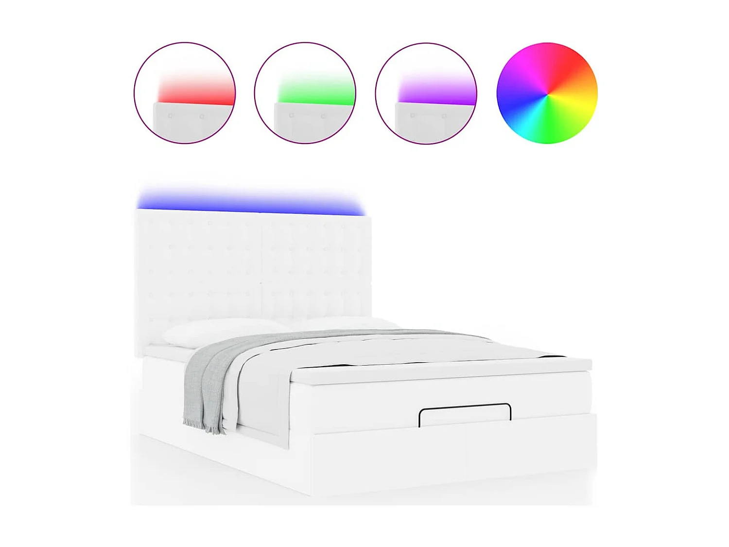 Cadre de lit ottoman avec matelas blanc 140x190 cm similicuir