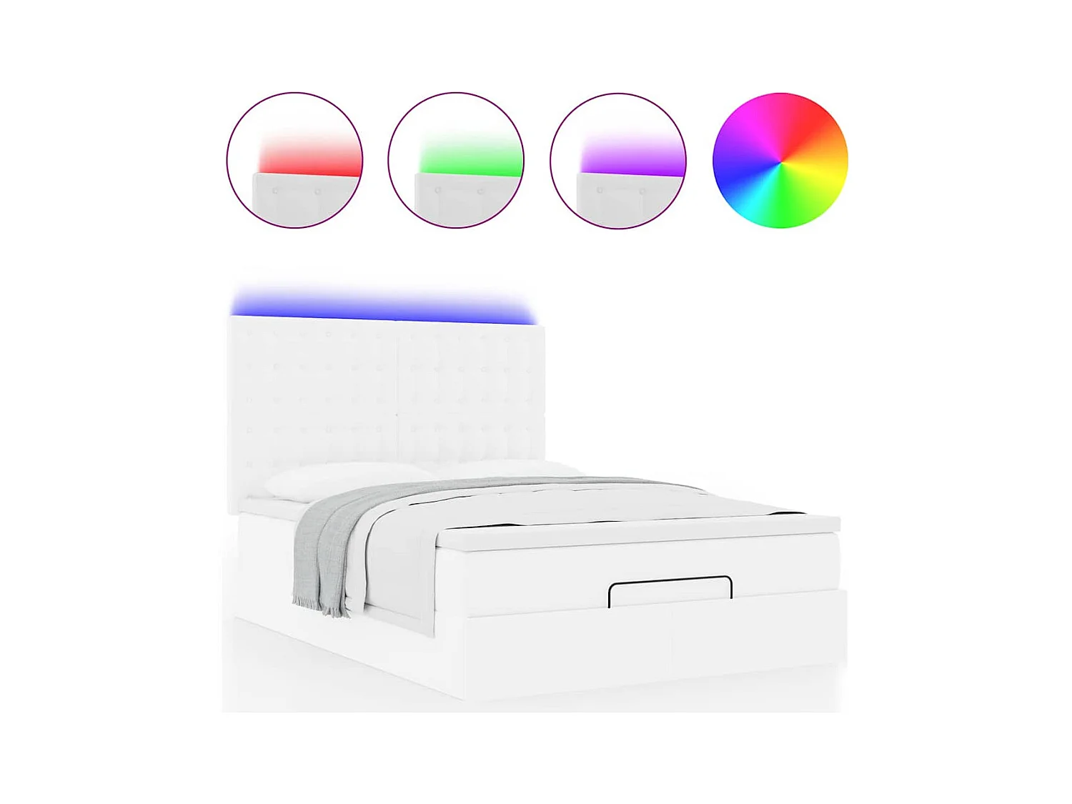 Cadre de lit ottoman avec matelas blanc 140x190 cm similicuir