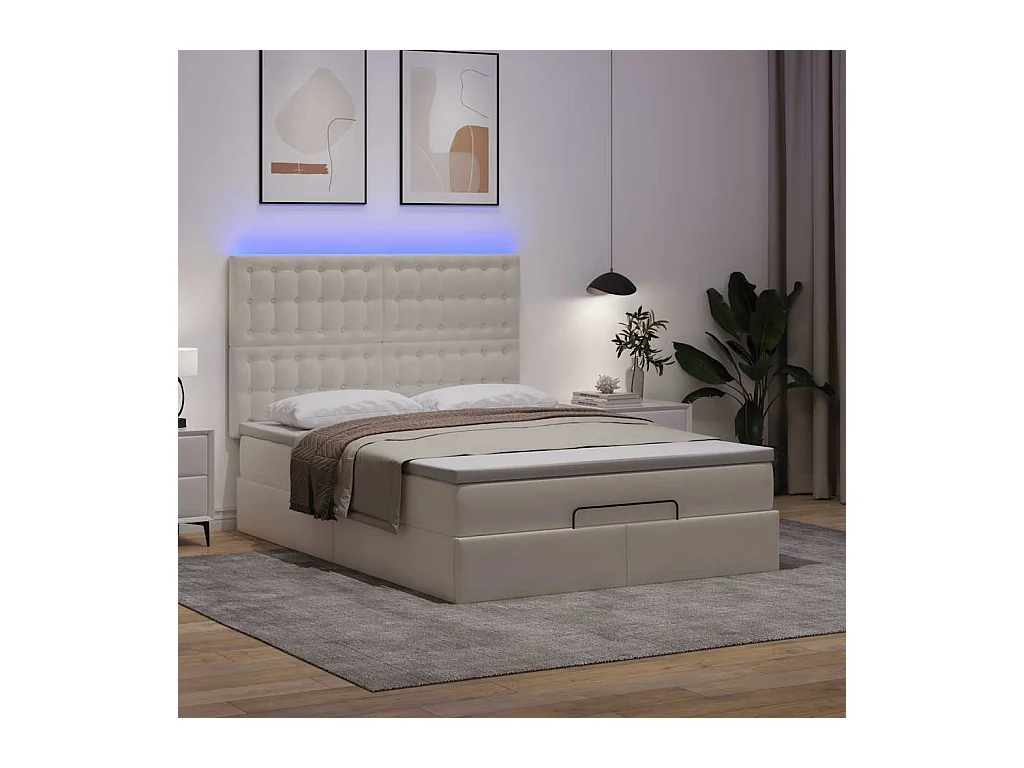 Cadre de lit ottoman avec matelas blanc 140x190 cm similicuir