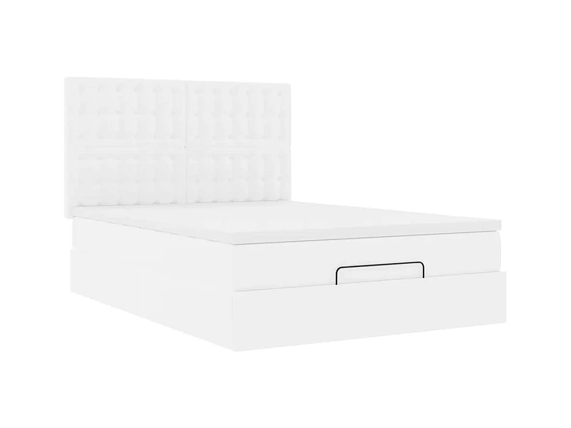 Cadre de lit ottoman avec matelas blanc 140x190 cm similicuir