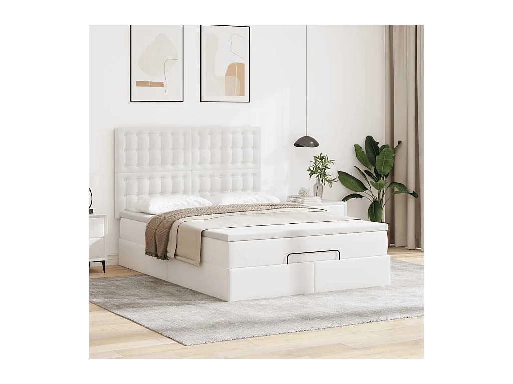 Cadre de lit ottoman avec matelas blanc 140x190 cm similicuir