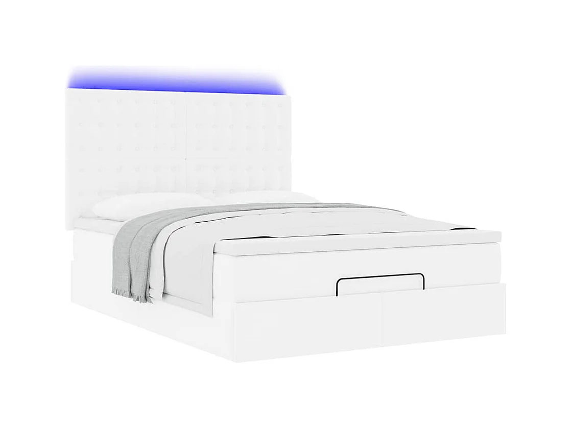 Cadre de lit ottoman avec matelas blanc 140x190 cm similicuir