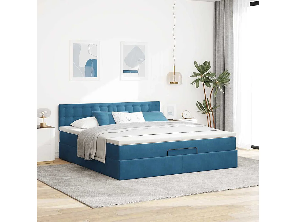 Estrutura de cama otomana com colchão 180x200 cm azul escuro