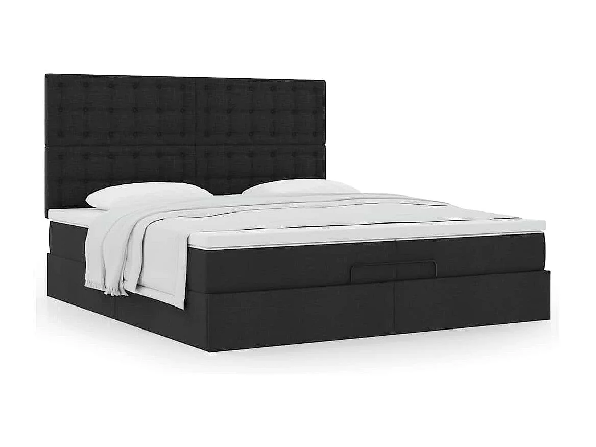 Cadre de lit ottoman avec matelas noir 200x200cm tissu