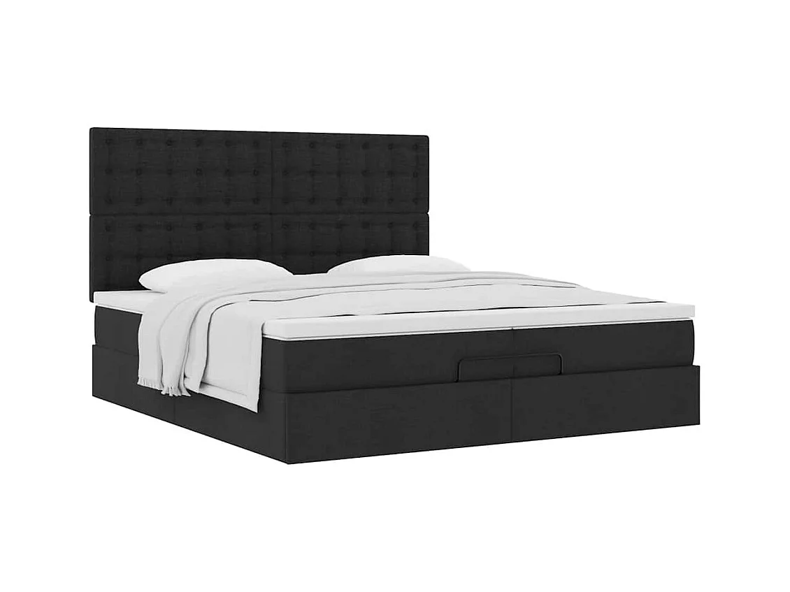 Estructura de cama otomana con colchones tela negra 200x200cm