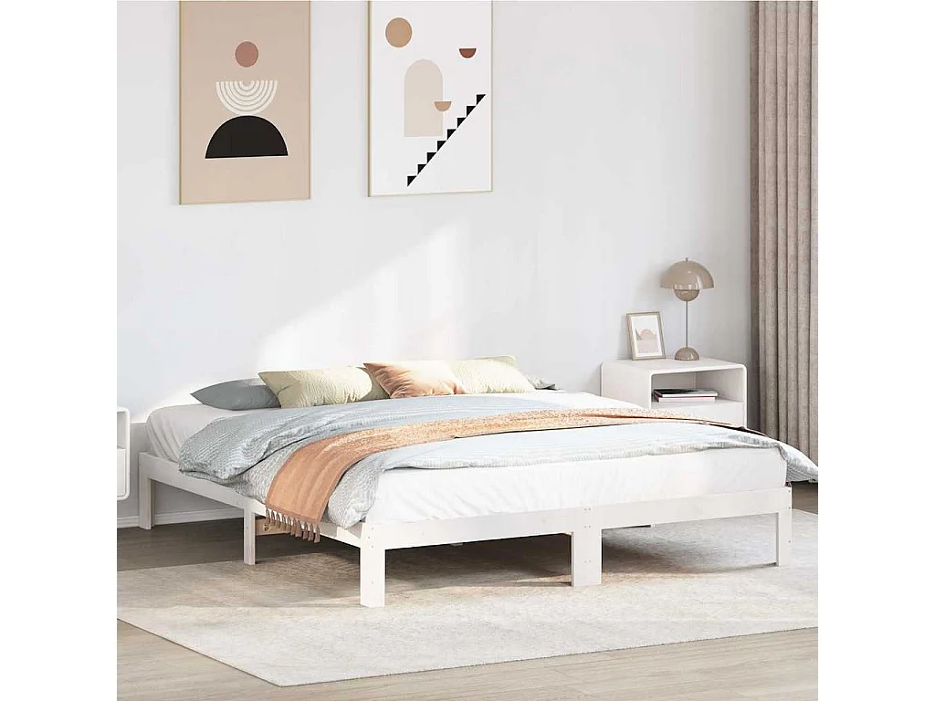 Cama sin colchón madera maciza de pino blanca 180x200 cm