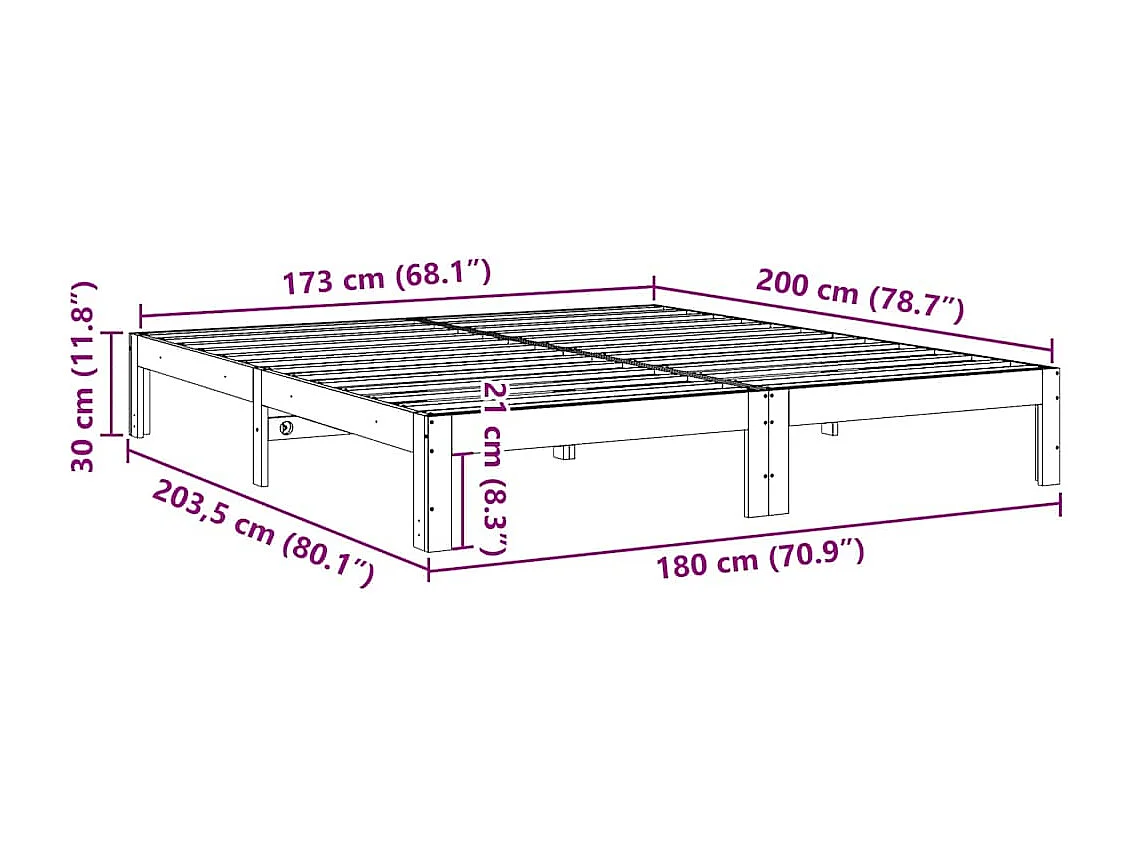 Cama sin colchón madera maciza de pino blanca 180x200 cm