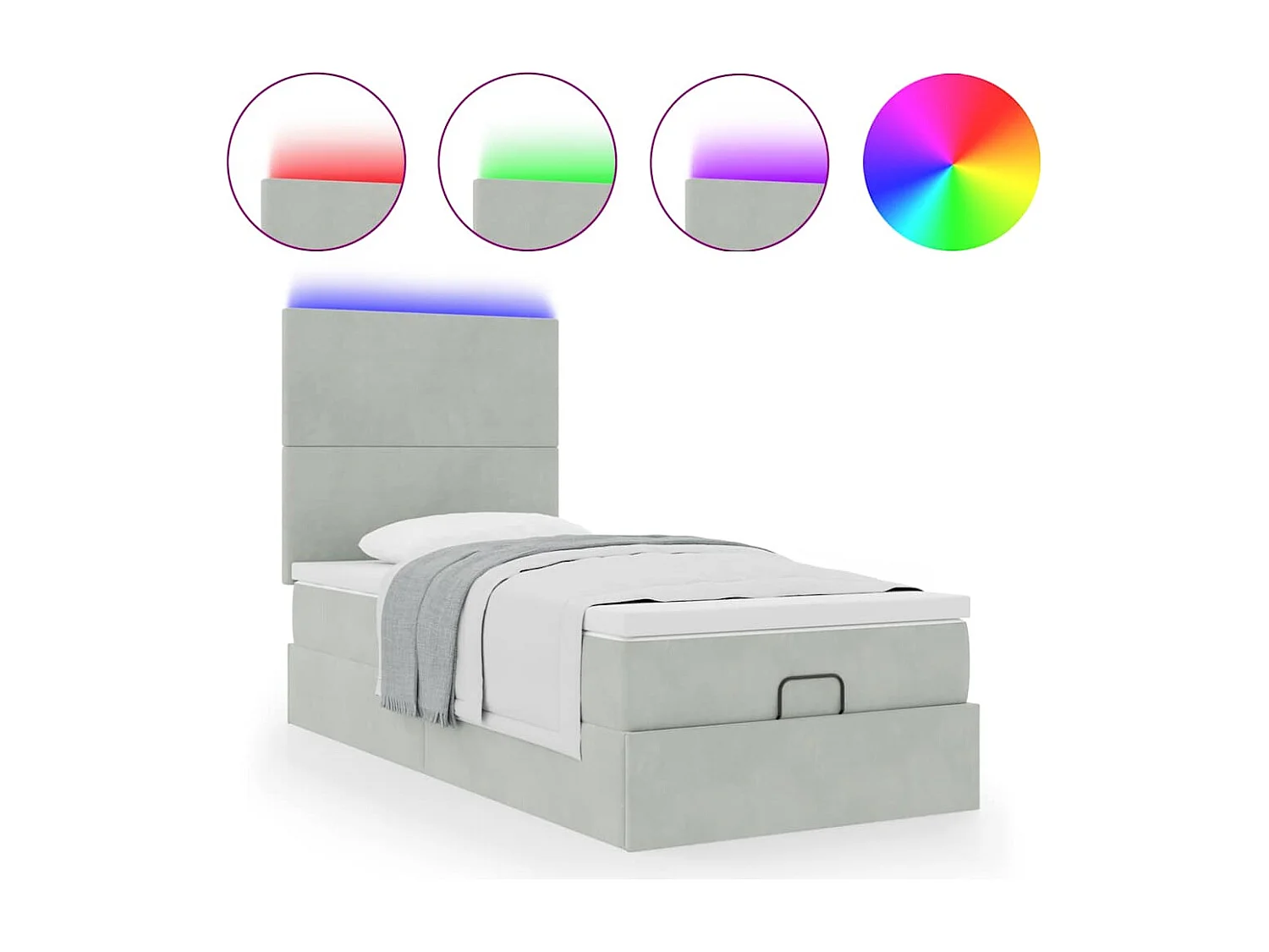 Cadre de lit ottoman et matelas gris clair 90x200 cm velours