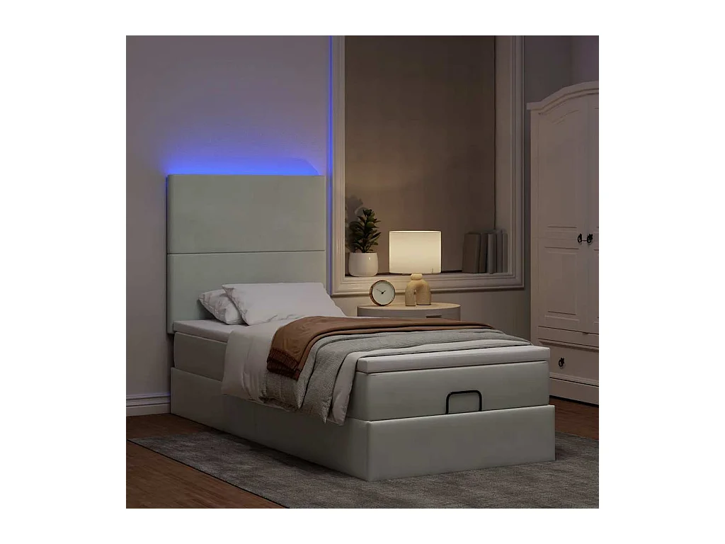 Ottoman bed met matrassen en LED's 90x200cm fluweel lichtgrijs