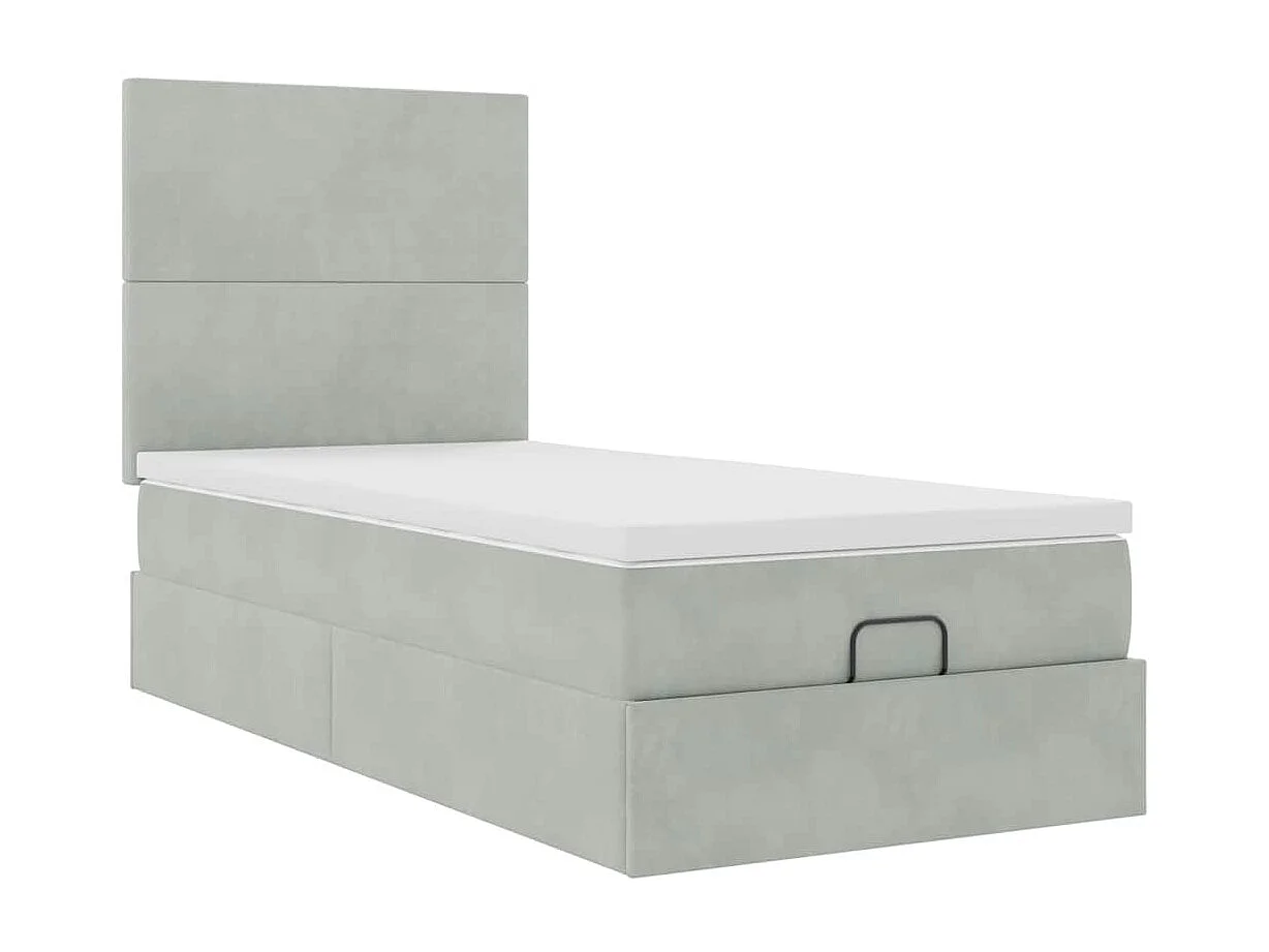 Cadre de lit ottoman et matelas gris clair 90x200 cm velours