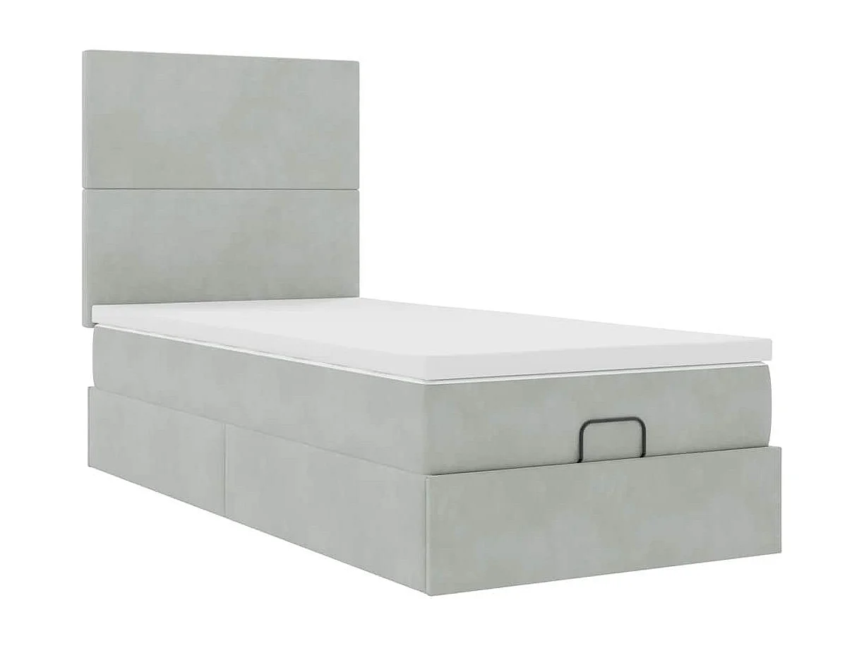 Cadre de lit ottoman et matelas gris clair 90x200 cm velours