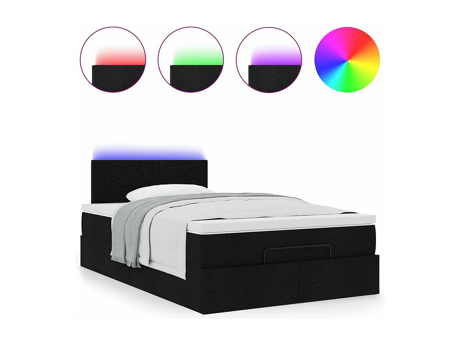 Lit ottoman avec matelas noir 120x200 cm tissu