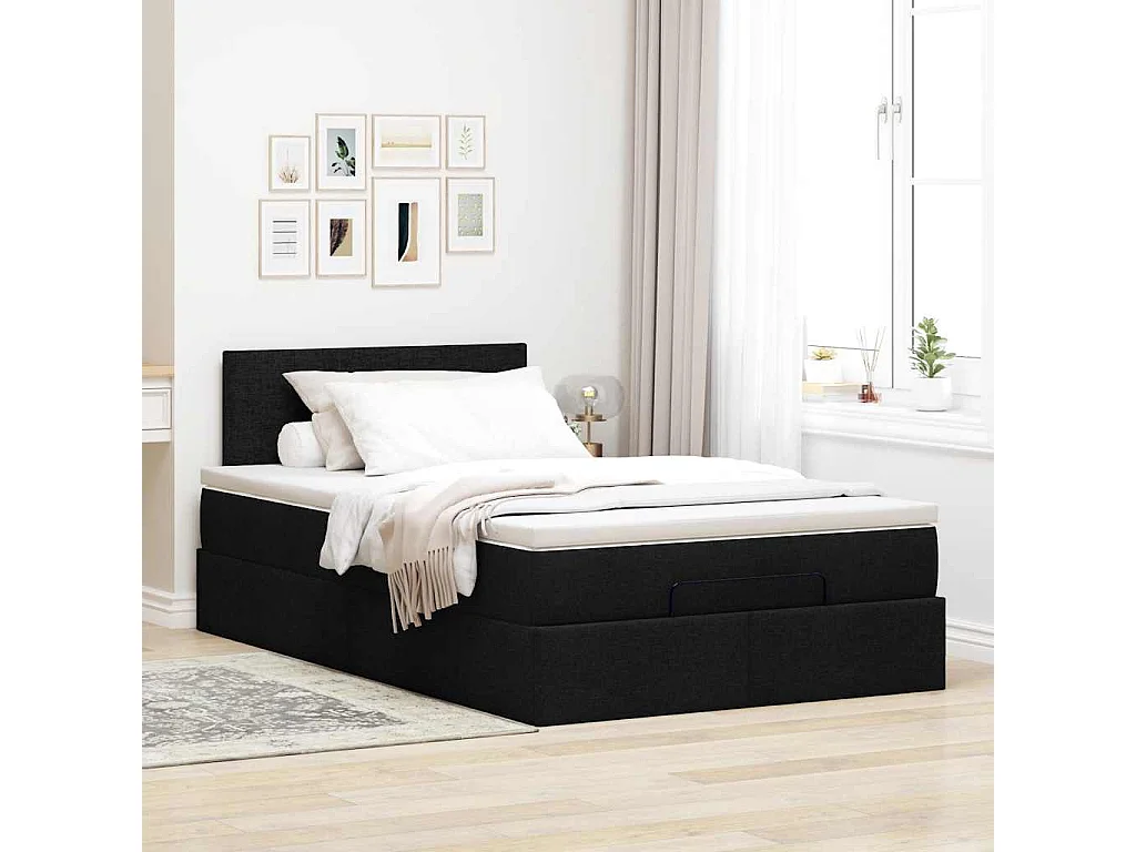 Lit ottoman avec matelas noir 120x200 cm tissu