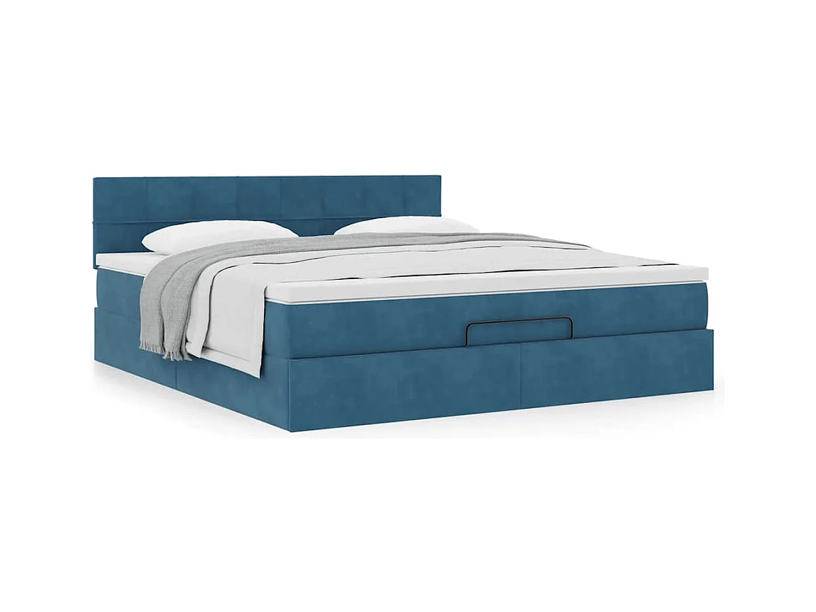 Cadre de lit ottoman avec matelas bleu foncé 180x200 cm velours