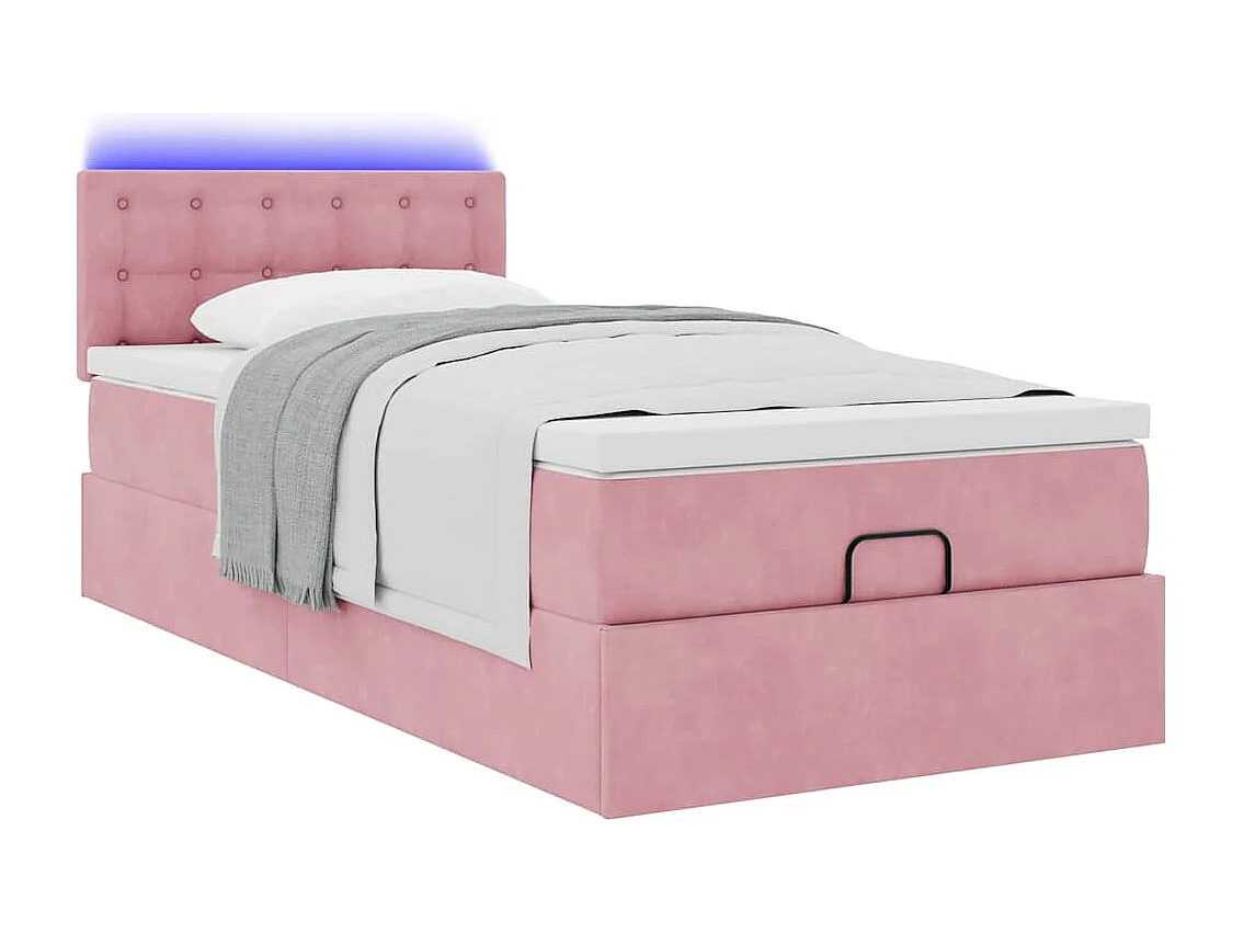 Cadre de lit ottoman avec matelas rose 90x200 cm velours