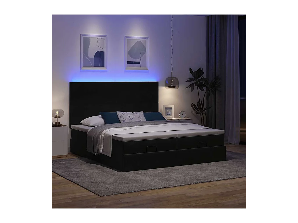 Cadre de lit ottoman avec matelas noir 200x200cm velours